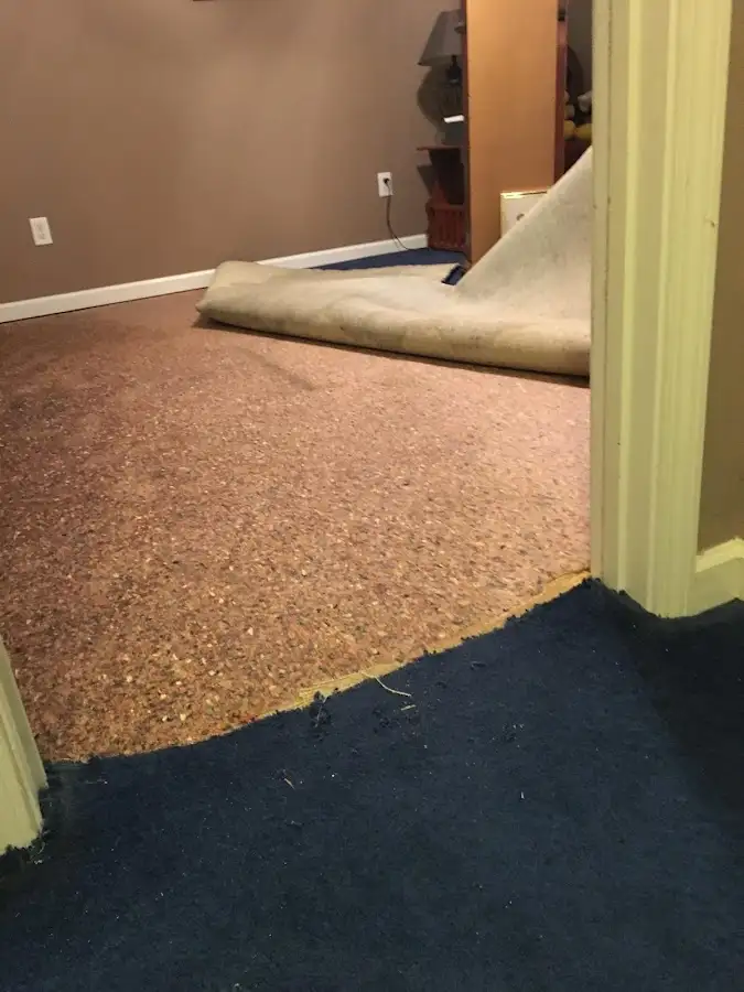 Carpet pad removal revealing water damage during Drying & Dehumidification in Levelland